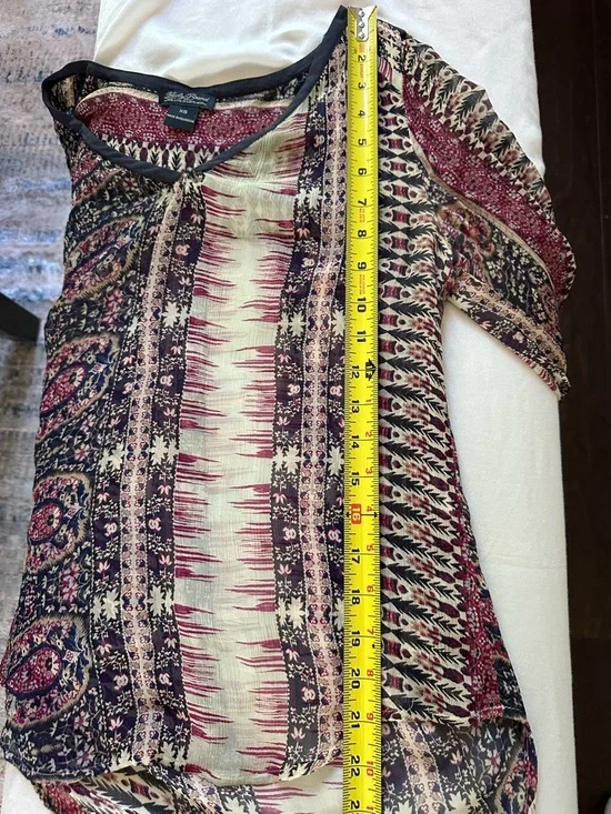 Lucky Brand Boho Peasant Blouse Mixed Print Paisley Sheer Festival Top XS - Picture 8 of 9